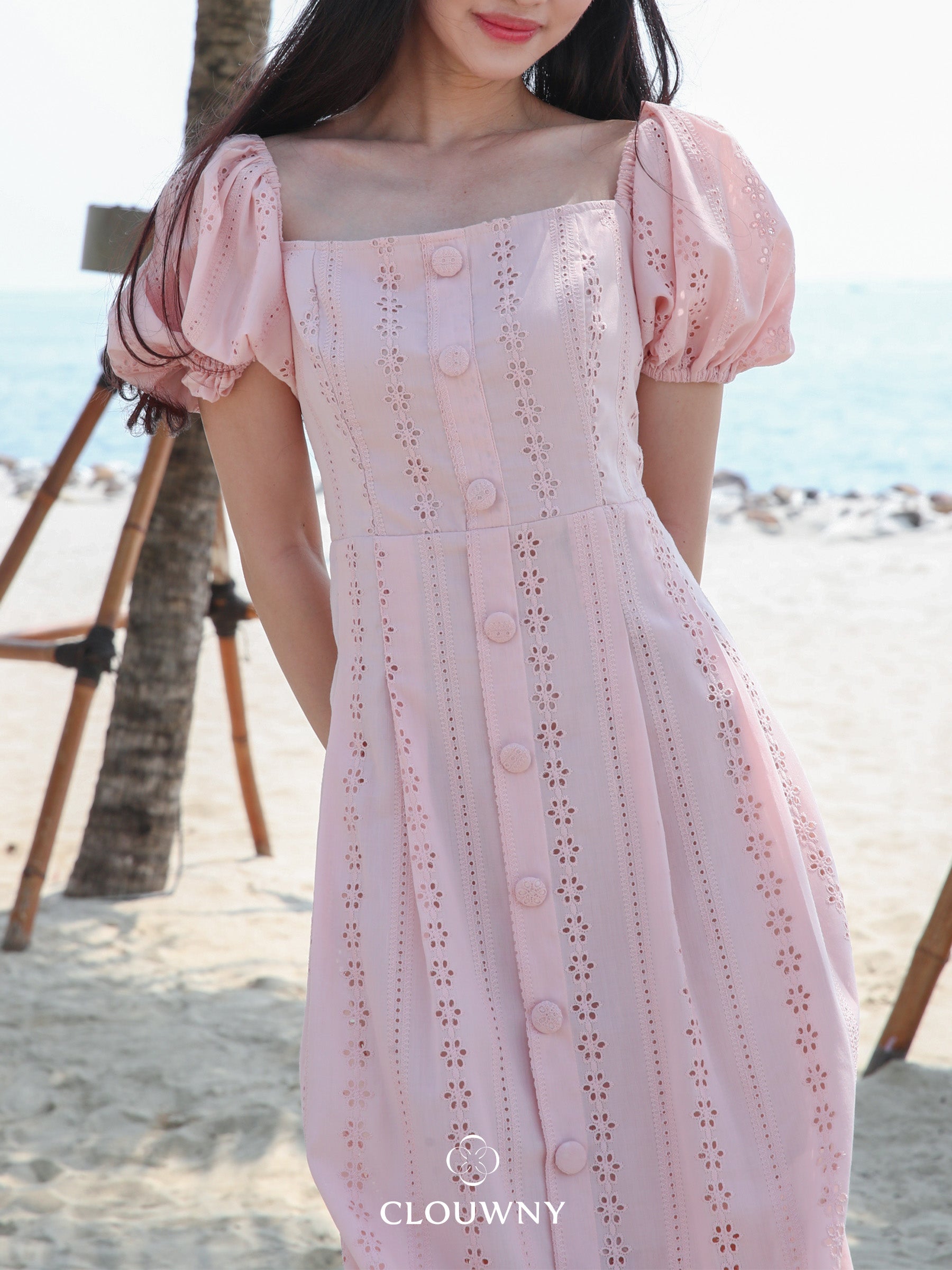 Alexia Square Button Dress - Pink